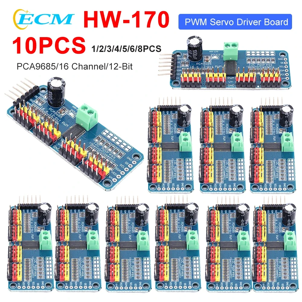 PCA9685 PWM Servo Motor Driver IIC Interface 16 Channel 12-Bit PWM Servo Motor Driver Board for Arduino Robot/ Raspberry Pi - hover