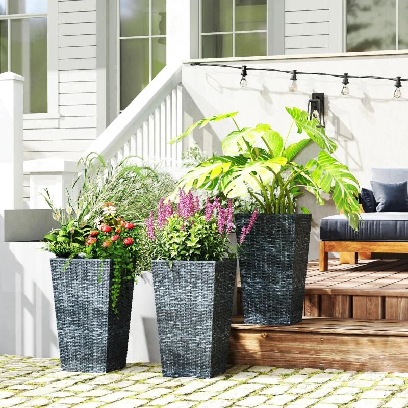 Tall Planters For Outdoor Plants Set Of 3, 24 In Taper Planters With ...