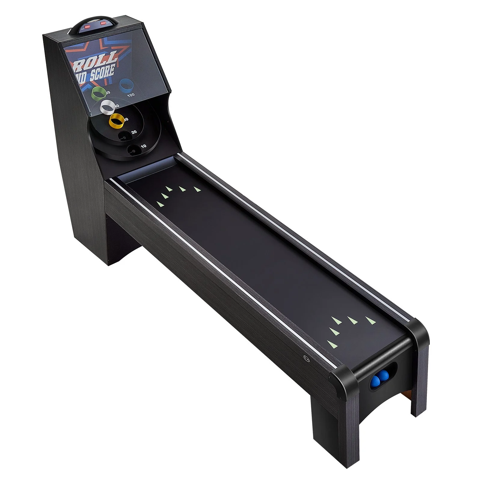 VEVOR 9' Roll And Score Classic Arcade Game Table, Skee Ball Arcade, With LED Electronic Scorer & Track Lighting, Sound, Automatic Ball Return, Adults Kids Home Recreation Game Room, 4 Balls Included