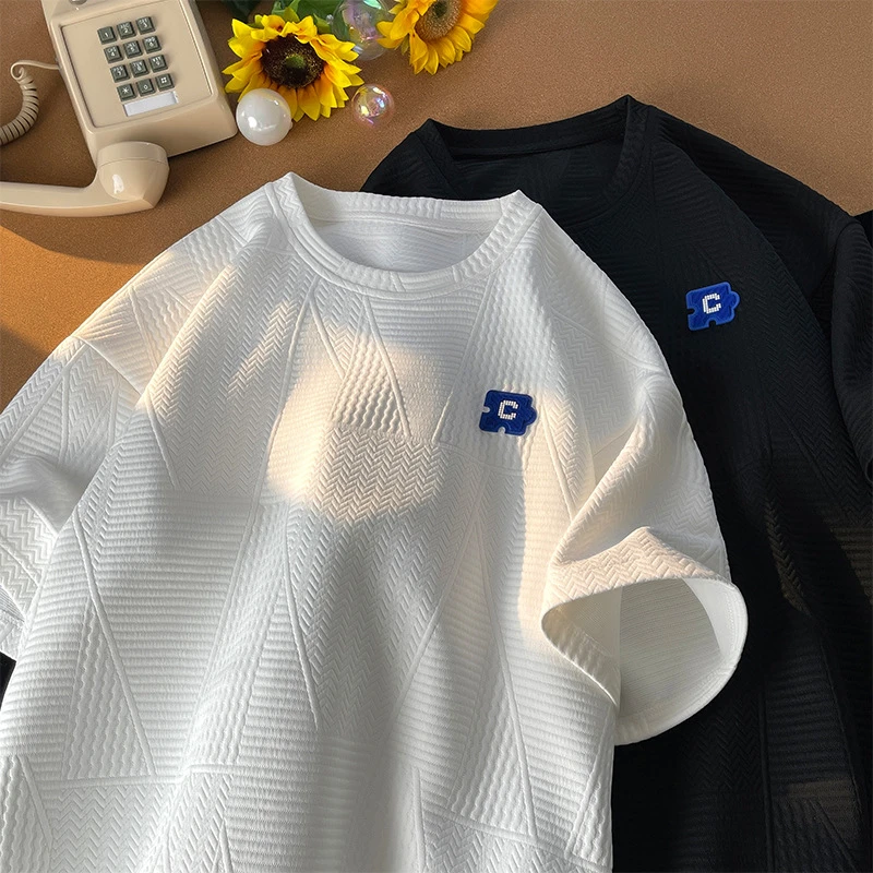 Heavy Short-sleeved T-shirt Men Trendy Brands Design Sense Niche Men's T-shirt Plus Size