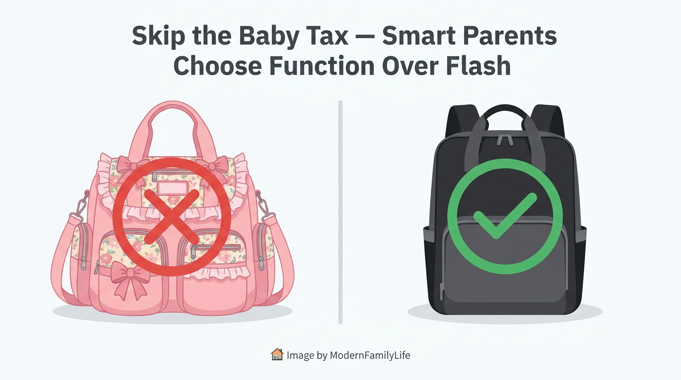 Skip the Baby Tax — compare floral diaper bag vs minimalist Ruvalino black backpack
