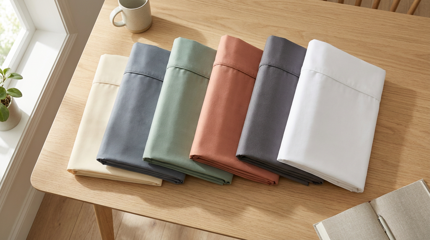 LuxClub microfiber sheet sets in minimalist colors ivory slate sage clay white charcoal neatly folded in natural daylight no fading