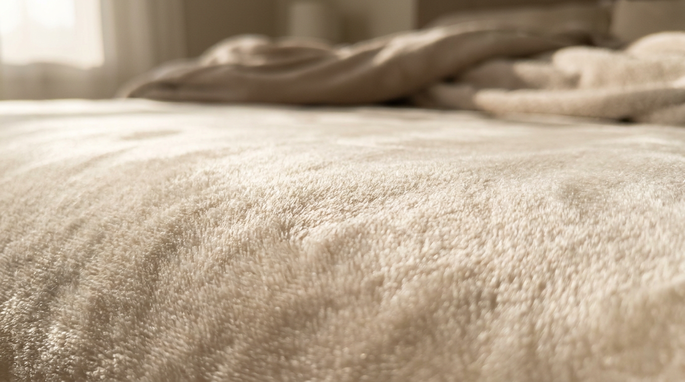Premium double-brushed microfiber sheet surface showing buttery-soft, silky-smooth velvety texture under natural light — LuxClub cooling sheets for night sweats