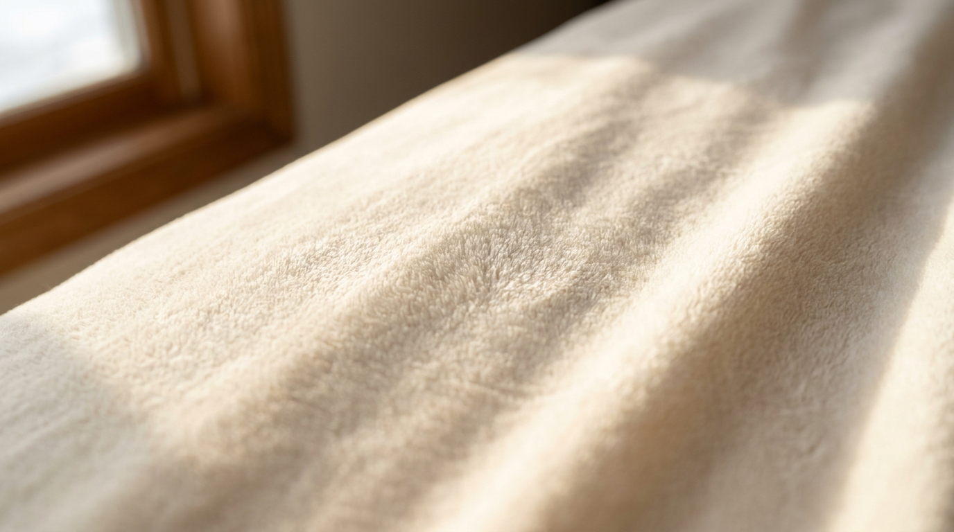 LuxClub double-brushed microfiber sheet fabric close-up showing buttery-soft silky-smooth plush texture in natural morning light