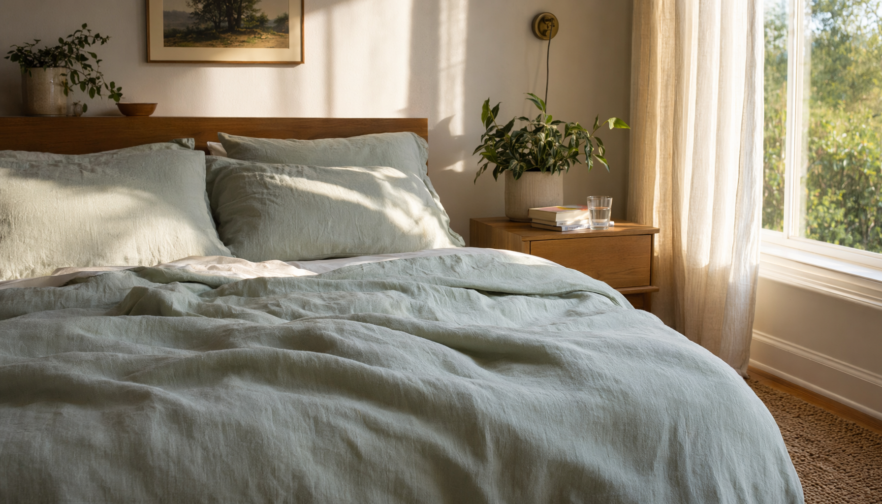 Best sheets for hot sleepers — airy lived-in bedroom with natural morning light and microfiber cooling sheets on bed