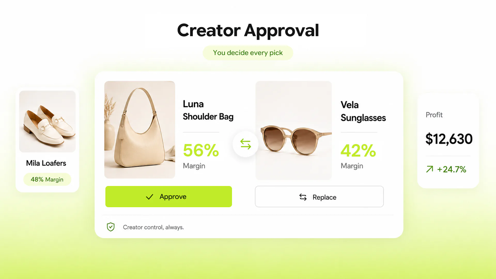 Creator storefront approval dashboard illustration
